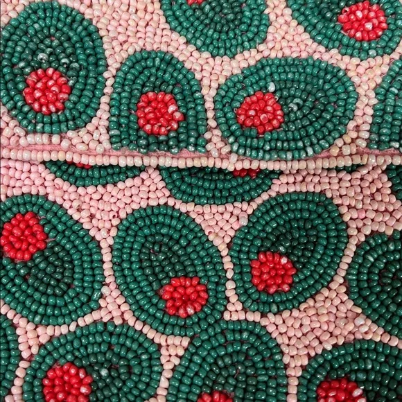 Anthropologie Fiona olive  Pink and Green Beaded Shoulder Bag Preowned - Picture 6 of 8